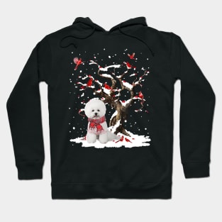 White Bichon Frise Scarf Cardinal Snow Christmas Hoodie